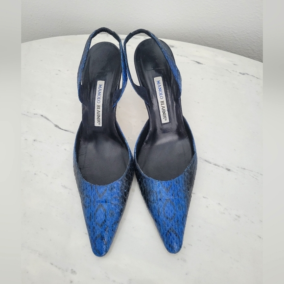 Manolo Blahnik Shoes - Manolo Blahnik Snakeskin slingback pumps Blue rare